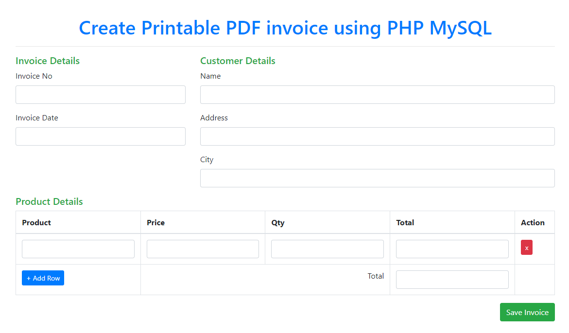 How To Create Printable PDF Invoice Using PHP MySQL