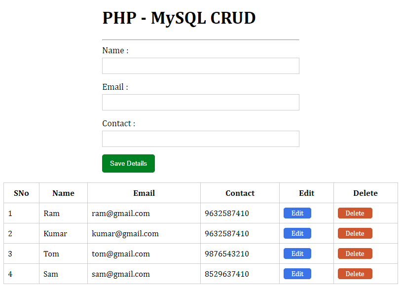 PHP MySQL CRUD Create Read Update And Delete Application